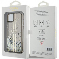 Apple iPhone 15 Case Guess Liquid Glitter Gold Stripes Black