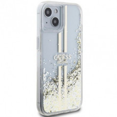 Apple iPhone 15 Plus Case Guess Liquid Glitter Gold Stripes Transparent