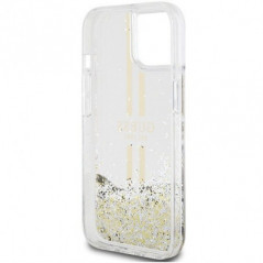 Apple iPhone 15 Plus Case Guess Liquid Glitter Gold Stripes Transparent