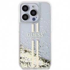 Apple iPhone 15 Pro Case Guess Liquid Glitter Gold Stripes Transparent