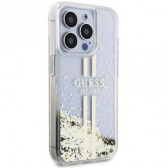 Apple iPhone 15 Pro Case Guess Liquid Glitter Gold Stripes Transparent