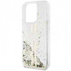 Apple iPhone 15 Pro Case Guess Liquid Glitter Gold Stripes Transparent