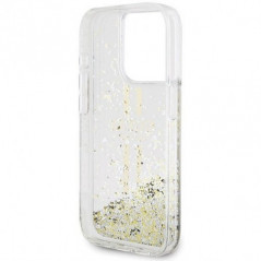 Apple iPhone 15 Pro Case Guess Liquid Glitter Gold Stripes Transparent