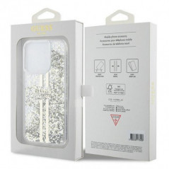 Apple iPhone 15 Pro Case Guess Liquid Glitter Gold Stripes Transparent