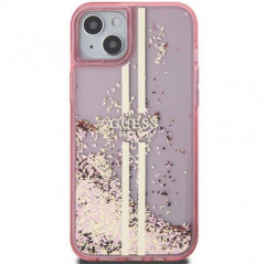 Apple iPhone 15 Plus Case Guess Liquid Glitter Gold Stripes Pink
