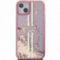 Apple iPhone 15 Plus Case Guess Liquid Glitter Gold Stripes Pink