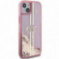 Apple iPhone 15 Plus Case Guess Liquid Glitter Gold Stripes Pink