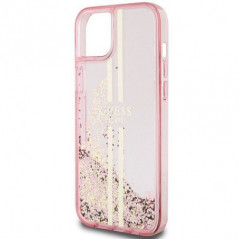 Apple iPhone 15 Plus Case Guess Liquid Glitter Gold Stripes Pink