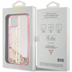 Apple iPhone 15 Plus Case Guess Liquid Glitter Gold Stripes Pink