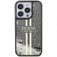 Apple iPhone 15 Pro Case Guess Liquid Glitter Gold Stripes Black