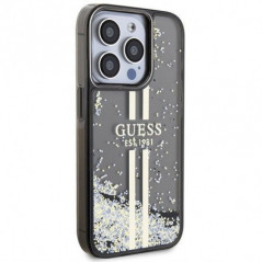 Apple iPhone 15 Pro Case Guess Liquid Glitter Gold Stripes Black