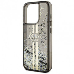 Apple iPhone 15 Pro Case Guess Liquid Glitter Gold Stripes Black
