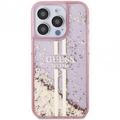 Apple iPhone 15 Pro Case Guess Liquid Glitter Gold Stripes Pink