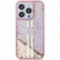 Apple iPhone 15 Pro Case Guess Liquid Glitter Gold Stripes Pink