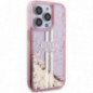 Apple iPhone 15 Pro Case Guess Liquid Glitter Gold Stripes Pink