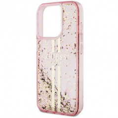 Apple iPhone 15 Pro Case Guess Liquid Glitter Gold Stripes Pink