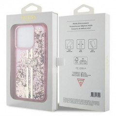 Apple iPhone 15 Pro Case Guess Liquid Glitter Gold Stripes Pink