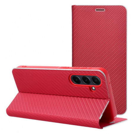 Samsung Galaxy A15 LTE Wallet Cases LUNA Book Carbon Carbon Fibre, Elegant  Red