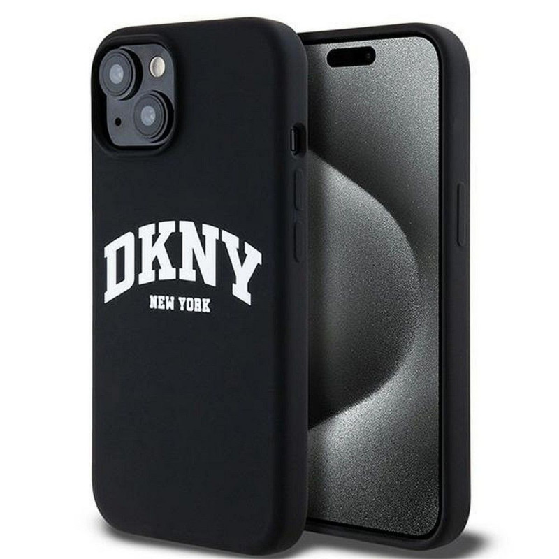 Apple iPhone 15 Case DKNY Silicone White Arch Logo MagSAFE  Black