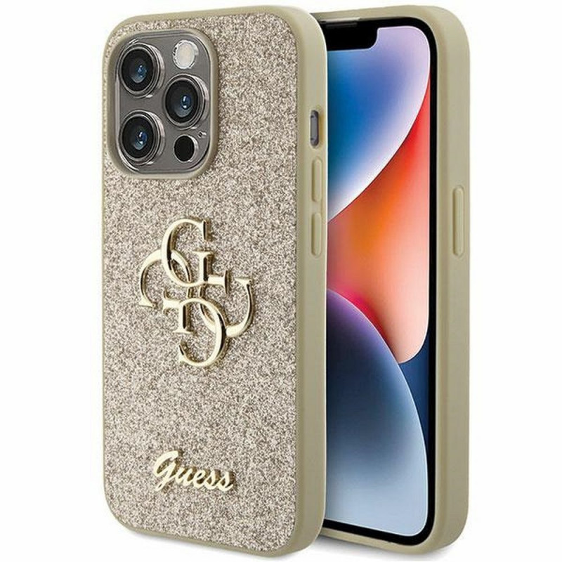 Apple iPhone 15 Pro Case Guess Fixed Glitter Big 4G Gold