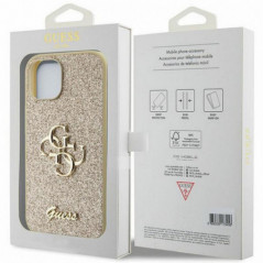 Apple iPhone 15 Plus Case Guess Fixed Glitter Big 4G Gold