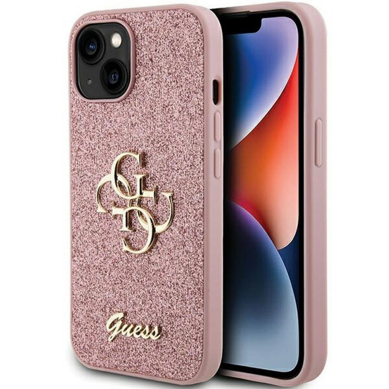 Apple iPhone 15 Case Guess Fixed Glitter Big 4G Pink