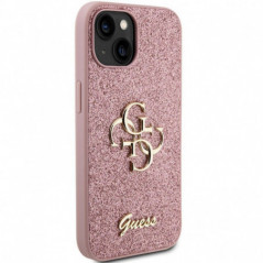Apple iPhone 15 Case Guess Fixed Glitter Big 4G Pink
