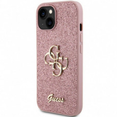 Apple iPhone 15 Case Guess Fixed Glitter Big 4G Pink