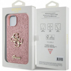 Apple iPhone 15 Case Guess Fixed Glitter Big 4G Pink