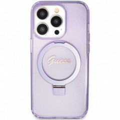 Apple iPhone 15 Pro Case Guess Glitter Script Logo - Ring stand MagSAFE  Purple