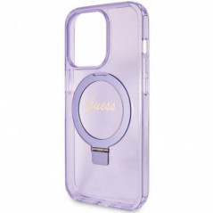 Apple iPhone 15 Pro Case Guess Glitter Script Logo - Ring stand MagSAFE  Purple