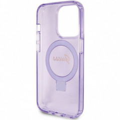 Apple iPhone 15 Pro Case Guess Glitter Script Logo - Ring stand MagSAFE  Purple