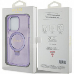 Apple iPhone 15 Pro Case Guess Glitter Script Logo - Ring stand MagSAFE  Purple