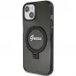 Apple iPhone 15 Case Guess Glitter Script Logo - Ring stand MagSAFE  Black