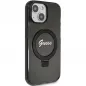 Apple iPhone 15 Case Guess Glitter Script Logo - Ring stand MagSAFE  Black
