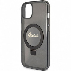 Apple iPhone 15 Plus Case Guess Glitter Script Logo - Ring stand MagSAFE  Black
