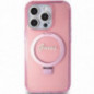 Apple iPhone 15 Pro Case Guess Glitter Script Logo - Ring stand MagSAFE  Pink