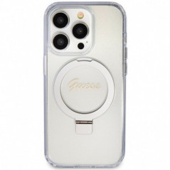 Apple iPhone 15 Pro Case Guess Glitter Script Logo - Ring stand MagSAFE  Transparent