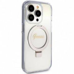 Apple iPhone 15 Pro Case Guess Glitter Script Logo - Ring stand MagSAFE  Transparent