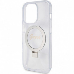 Apple iPhone 15 Pro Case Guess Glitter Script Logo - Ring stand MagSAFE  Transparent