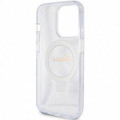 Apple iPhone 15 Pro Case Guess Glitter Script Logo - Ring stand MagSAFE  Transparent
