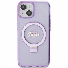 Apple iPhone 15 Case Guess Glitter Script Logo - Ring stand MagSAFE  Purple