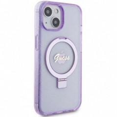 Apple iPhone 15 Case Guess Glitter Script Logo - Ring stand MagSAFE  Purple