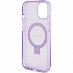 Apple iPhone 15 Case Guess Glitter Script Logo - Ring stand MagSAFE  Purple