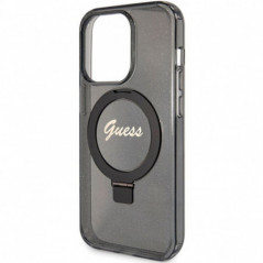 Apple iPhone 15 Pro Case Guess Glitter Script Logo - Ring stand MagSAFE  Black