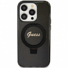 Apple iPhone 15 Pro Max Case Guess Glitter Script Logo - Ring stand MagSAFE  Black