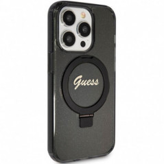 Apple iPhone 15 Pro Max Case Guess Glitter Script Logo - Ring stand MagSAFE  Black