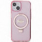 Apple iPhone 15 Case Guess Glitter Script Logo - Ring stand MagSAFE  Pink