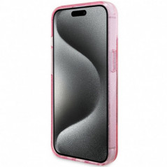 Apple iPhone 15 Case Guess Glitter Script Logo - Ring stand MagSAFE  Pink