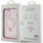 Apple iPhone 15 Case Guess Glitter Script Logo - Ring stand MagSAFE  Pink